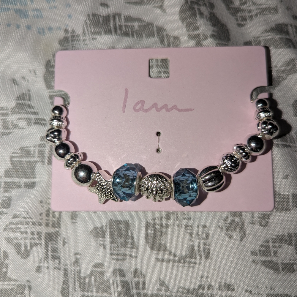 Silver and Blue Beaded Bracelet - Picture 1 of 1